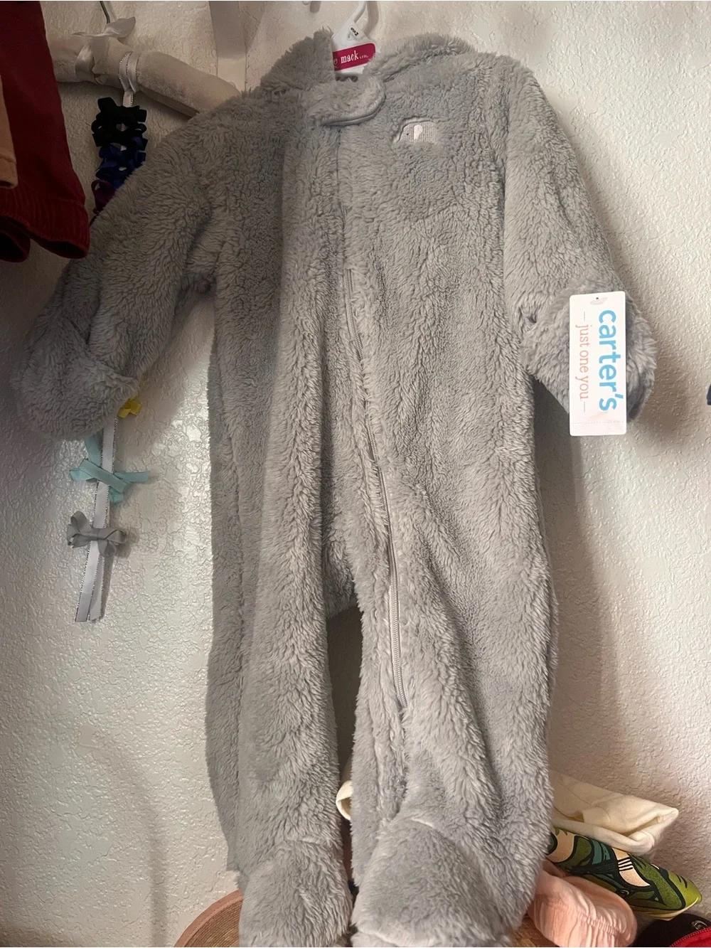 Carter's Soft Light Gray Plush Footed Baby One-Piece